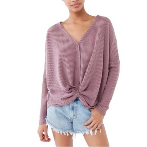 Urban Outfitters Out From Under Jojo Waffle Knit Button Front Tie Slouch… - Picture 1 of 5